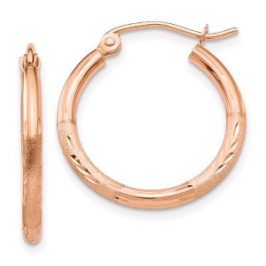 Black Bow Jewelry 2mm x 20mm 14k Rose Gold Satin & Diamond-Cut Round Hoop Earrings - 1 of 4