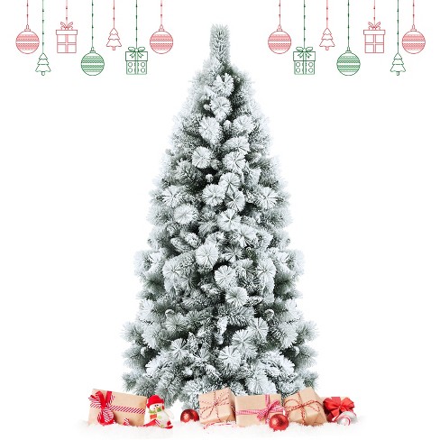 Artificial 6Ft Pre Lit Slim Snow Frosted Christmas Tree Xmas Tree with  Stand