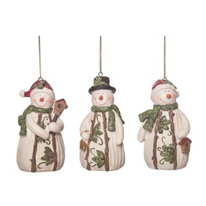 Transpac Resin Wood Carved Snowman Ornament Set of 3 Christmas Home Decorations - 1 of 1