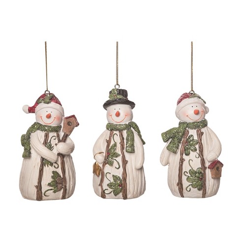 Transpac Resin Wood Carved Snowman Ornament Set of 3 Christmas Home Decorations - image 1 of 1