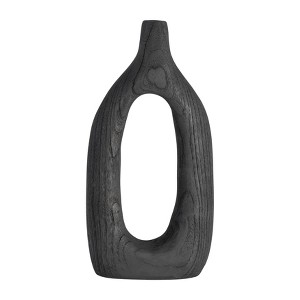 Sagebrook Home 14"H, Cut-out Vase, Paulownia Wood Black Finish, Decorative Rustic Vase Wedding Centerpieces Tabletop Decor for the Living Room, - 1 of 4