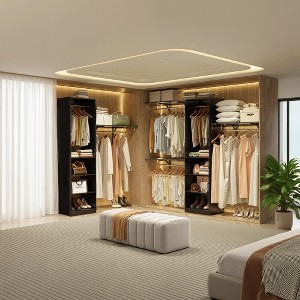 MAYEERTY Black 96x16x75" Heavy Duty Wood Closet Organizer - 4 Rods & 5 Shelves, Fits 5-10 ft Spaces - 1 of 4