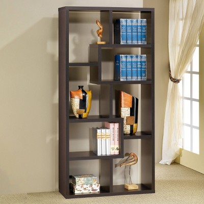 Contemporary Cappuccino 70.5" Asymmetrical Cube Bookcase