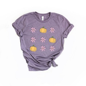 Simply Sage Market Women's Pumpkin And Flowers Short Sleeve Graphic Tee - 1 of 2