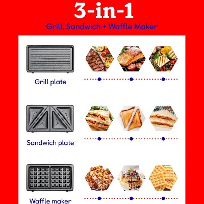 Silver Non-Stick 3-in-1 Indoor Grill, Sandwich & Waffle Maker