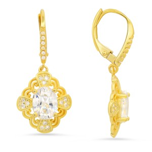 Sterling Silver Vintage Filigree CZ Leverback Earrings - 1 of 2