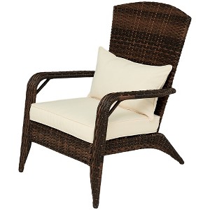 Patio Adirondack Chair with Rattan Wicker, Soft Cushions, Tall Curved Backrest for Deck or Garden - 1 of 4