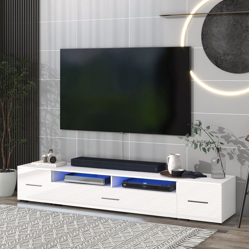 82.6" Minimalist TV Stand with LED Light, Media Entertainment Center for  90''+ TVs 4A - ModernLuxe, 1 of 12