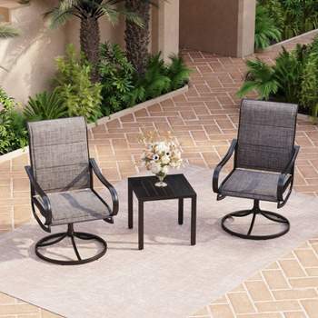 3pc Patio Dining Set with Small Square Table & 360 Swivel Padded Arm Chairs - Captiva Designs