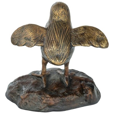 Solid Bronze Baby California Quail Garden Statue with Sepia Patina