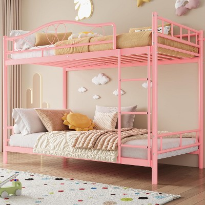 Metal Bunk Bed Twin Over Twin, Heavy Duty Bunkbeds Frame with Safety Guard Rails for Kids Boys GirlsSteel Bed for School, Bedroom Space-Saving