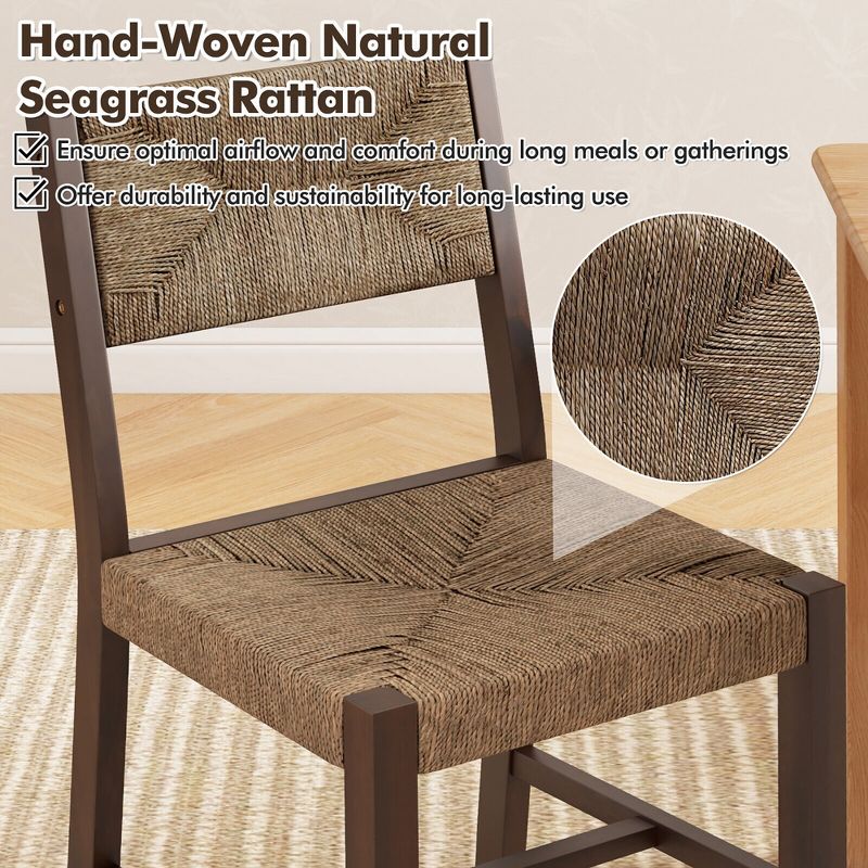 Tangkula Wooden Dining Chair Set of 2 w/ Natural Weave Seagrass Rattan Backrest & Seat, 4 of 9