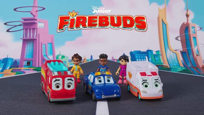 Disney Junior Firebuds Friends Jayden and Piston Figure and Police Car Set, 2 of 12, play video