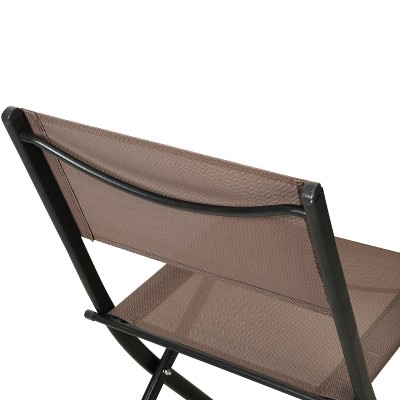 Set of 2 Brown Mesh Folding Chairs with Black Steel Frames
