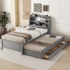 Twin Size Wooden Platform Bed with Trundle, Storage Headboard and Drawers - 3 of 4