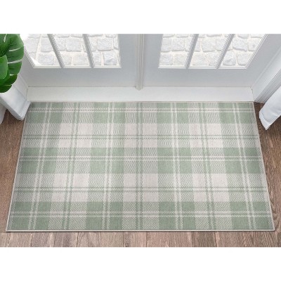 Apollo Green and Gray Synthetic Flatwoven Plaid 3'3" x 5' Area Rug