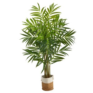 Nearly Natural 8-ft King Palm Artificial Tree with 12 Bendable Branches in Handmade Natural Jute and Cotton Planter - 1 of 4
