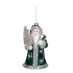 Transpac Glass 7 in. Multicolor Christmas Santa in Snowflake Robes Ornament - 1 of 2