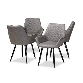 4pc Astrid Leather Upholstered Metal Dining Chairs - Baxton Studio