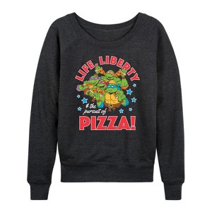 Women's - Teenage Mutant Ninja Turtles - Life Liberty Pursuit Of Pizza Lightweight French Terry Wide Neck Long Sleeve Shirt - 1 of 4