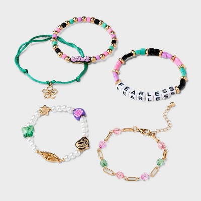 Girls' 5pk Love Charm Fearless Beads Bracelets - art class™