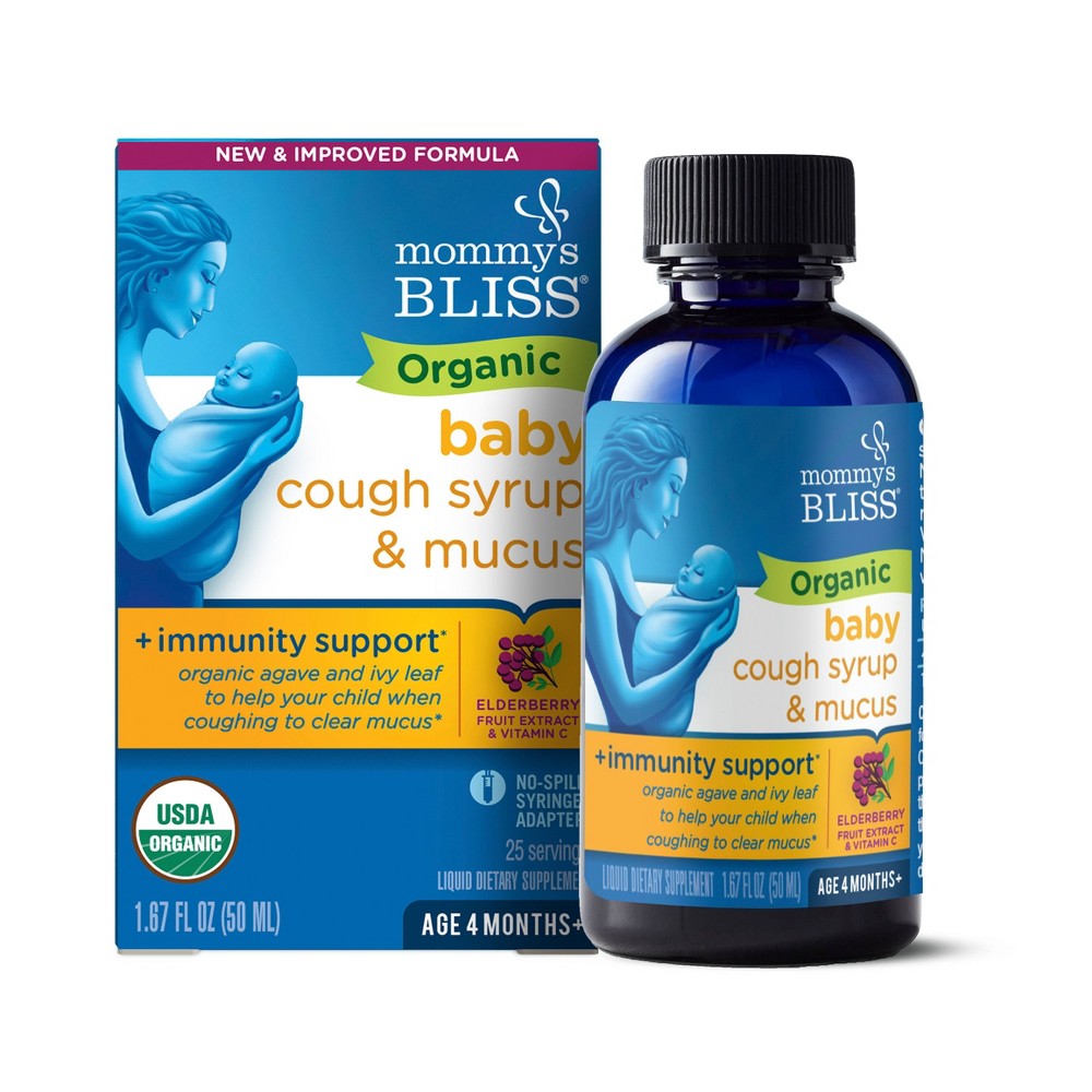 Mommy s Bliss Organic Cough Syrup Mucus Relief Immunity Boost 4 Months 1 67 fl oz 50 ml