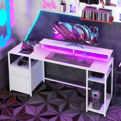 NicBex Home Office Desks Morden Gaming Desk Office Home Desk with Storage Shelves, 2 Drawers and Monitor Stand for Study