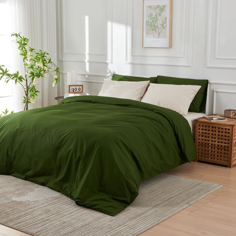 Forest Green Cotton Percale King/Cal King Duvet Cover Set