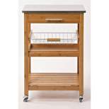 Aya Bamboo Kitchen Cart with Stainless Steel Top Natural - Boraam