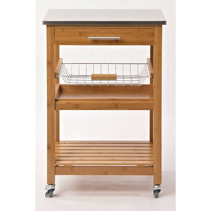 Aya Bamboo Kitchen Cart with Stainless Steel Top Natural - Boraam, 1 of 6