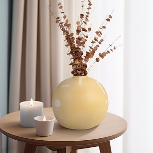 Boho Decorative Vase - Hand-Painted Ceramic Round Accent for Home, Office, Bedroom & Living Room - Modern Minimalist Style - 9" Yellow - 1 of 4