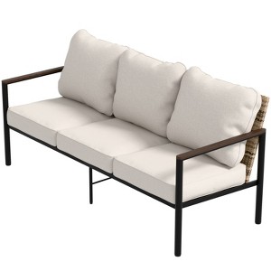 EAGLE PEAK Sunset Dune Collection Modern Outdoor Furniture Sofa, 3-Seat Wicker Patio Couch with Cushions - 1 of 4