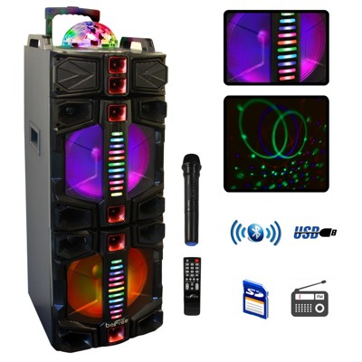 beFree Sound Dual 12 Inch Subwoofer Portable Bluetooth Party Speaker with LED Lights