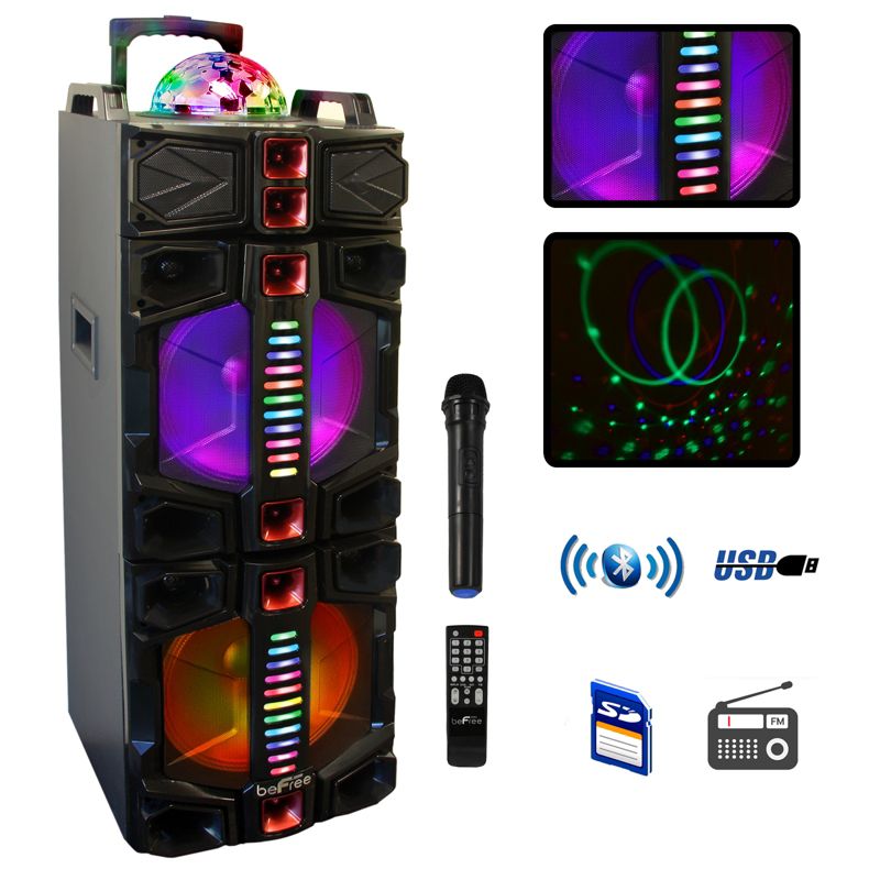 beFree Sound Dual 12 Inch Subwoofer Portable Bluetooth Party Speaker with LED Lights, 1 of 6