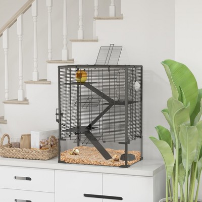 Black 4-Tier Glass Bottom Hamster Cage with Accessories