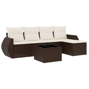 vidaXL Garden Sofa Set Brown PE Rattan Medium-Large Removable Covers - 1 of 4