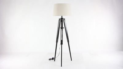 Industrial Brown Wood Tripod Floor Lamp with Empire Shade