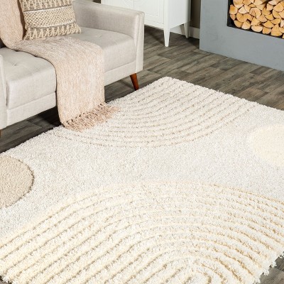 Gloria Beige Abstract Shag 6ft Square Area Rug
