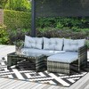 Outsunny 3 Piece Patio Furniture Set, Rattan Outdoor Sofa Set with Chaise Lounge & Loveseat, Soft Cushions, Table, L-Shaped Sectional Couch - 2 of 4