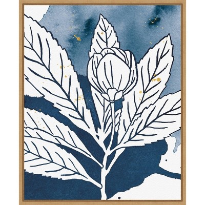 16" x 20" Indigo Blooms IV by Wild Apple Portfolio Framed Wall Canvas - Amanti Art