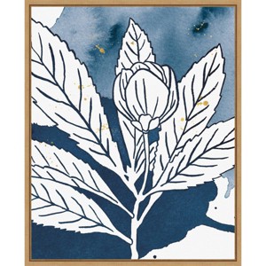 Amanti Art 16" x 20" Indigo Blooms IV by Wild Apple Portfolio Framed Wall Canvas: Modern Lithograph, Sawtooth Back - 1 of 4