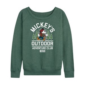 Women's - Disney - Mickey Mouse Outdoor Adventure Club Lightweight French Terry Wide Neck Long Sleeve Shirt - 1 of 4