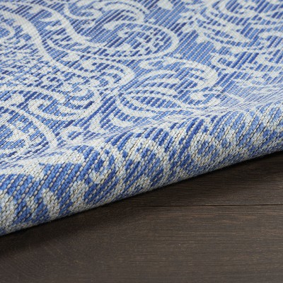 Waverly Blue Damask Washable Synthetic Area Rug, 8' x 10'