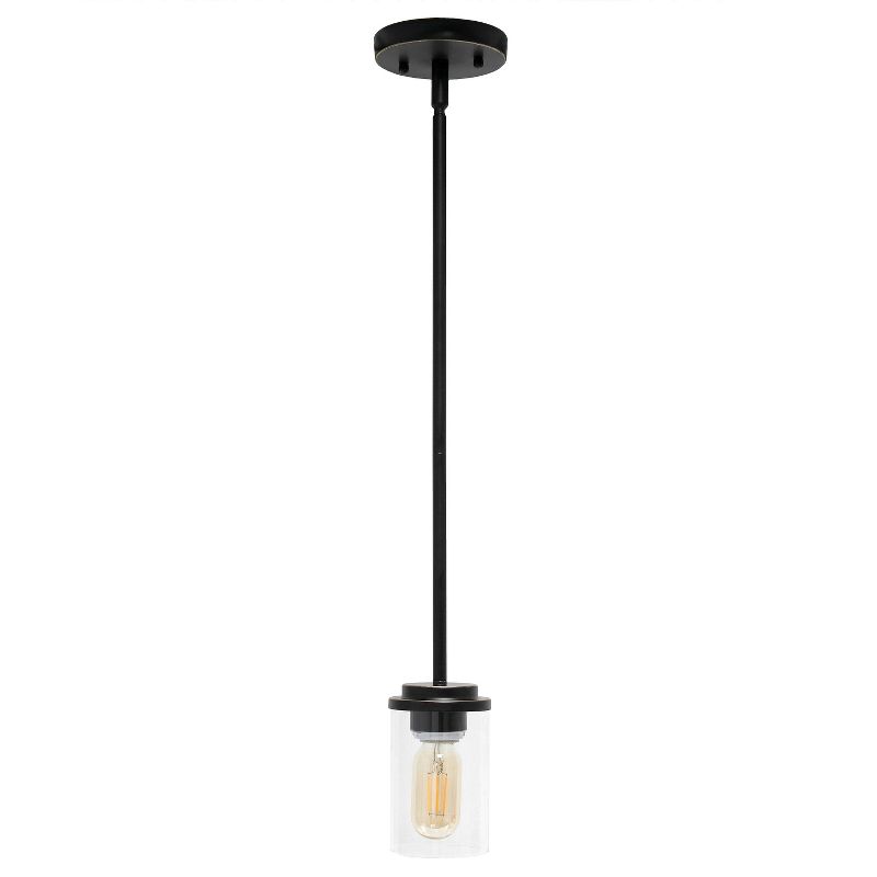 1-Light 5.75" Minimalist Industrial Farmhouse Hanging Clear Cylinder Glass Pendant - Lalia Home, 1 of 11