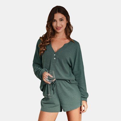 Women's Green Cozy Ribbed Knit Loungewear Set - Cupshe