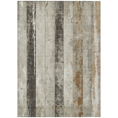 HomeRoots 3' X 5' Beige And Charcoal Striped Washable Indoor Outdoor Area Rug
