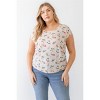 Slickblue Elegant Ivory/Pink Floral Print Ruched Top – Plus Size, Cup Sleeves, Casual & Charming, 1X-3X - 2 of 4