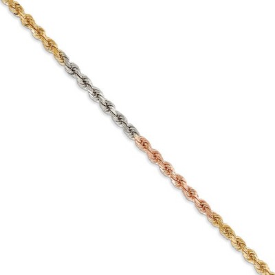 Black Bow Jewelry 2.9mm, 14k Tri-Color Gold, D/C Solid Rope Chain Necklace