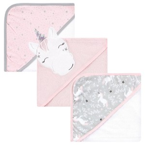 Hudson Baby Infant Girl Cotton Rich Hooded Towels, Pink Unicorn, One Size - 1 of 4