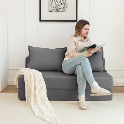 NicBex Modern Foldable Corduroy Loveseat Sofa with Removable Pillows,Minimalist Comfy 2-Seater Sofa for Living Room,Bedroom